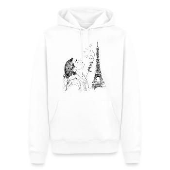 Paris Tour Eiffel France Femme Coeurs Line Art - Sweat à capuche Premium bio Homme - blanc - Devant - Nico (187cm)