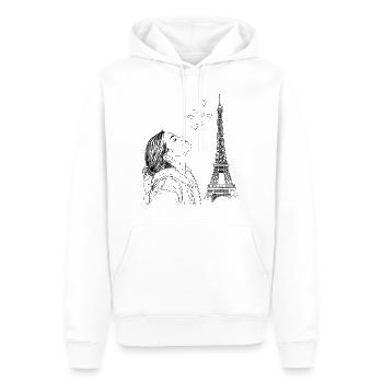 Paris Tour Eiffel France Femme Coeurs Line Art - Sweat à capuche Premium bio Homme - blanc - Devant - Nico (187cm)