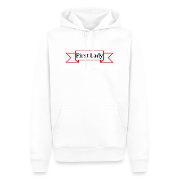 La première dame, radieuse, positive, pleine d'énergie - Sweat à capuche Premium bio Homme - blanc - Devant - Nico (187cm)
