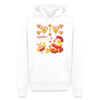Année du Lapin Joyeux Nouvel An chinois - Sweat à capuche Premium bio Homme - blanc - Devant - Nico (187cm)