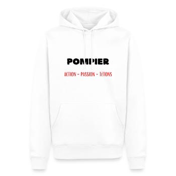 Métier Pompier Action Passion Tétons - Sweat à capuche Premium bio Homme - blanc - Devant - Nico (187cm)