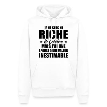 Je ne Suis Ni Riche Ni Célèbre Humour - Sweat à capuche Premium bio Homme - blanc - Devant - Nico (187cm)