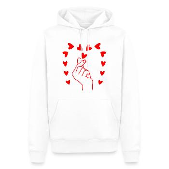 Finger Heart Love – Dessin minimaliste en lignes rouges - Sweat à capuche Premium bio Homme - blanc - Devant - Nico (187cm)