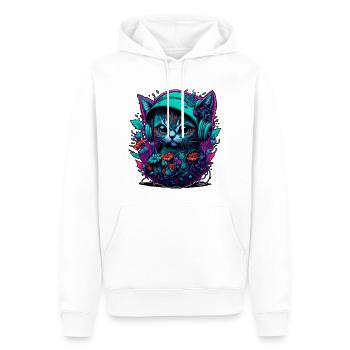 Katzen Baby im Blumenmeer, hört Musik - Männer Premium Bio Hoodie - Weiß - Vorne - Nico (187cm)