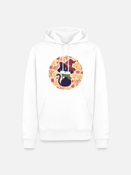 black cat with autumn pattern - Men’s Premium Organic Hoodie - white