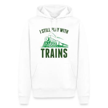 Ich spiele immer noch mit Zügen - Männer Premium Bio Hoodie - Weiß - Vorne - Nico (187cm)