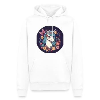 Elegantes Einhorn mit Schmetterling Blumen - Männer Premium Bio Hoodie - Weiß - Vorne - Nico (187cm)