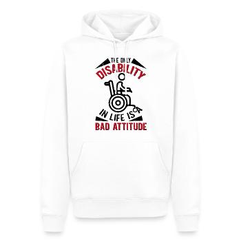 Wheelchair user Leg amputation - Men’s Premium Organic Hoodie - white - Front - Nico (187cm)