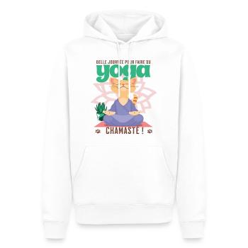 Joga chat chamaste humour yoga namaste cadeau - Sweat à capuche Premium bio Homme - blanc - Devant - Nico (187cm)