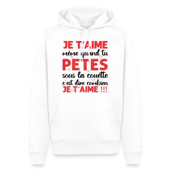 Je t' aime même quand tu pètes Saint-Valentin - Sweat à capuche Premium bio Homme - blanc - Devant - Nico (187cm)