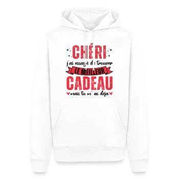 Chéri tu m' as déja humour Saint-Valentin cadeau - Sweat à capuche Premium bio Homme - blanc - Devant - Nico (187cm)