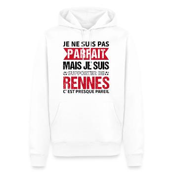 Supporter Rennes Cadeau Football Fan Rouge Noir - Sweat à capuche Premium bio Homme - blanc - Devant - Nico (187cm)