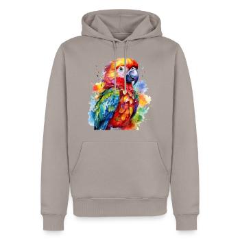 Perroquet coloré - Sweat à capuche Premium bio Homme - taupe - Devant - Nico (187cm)