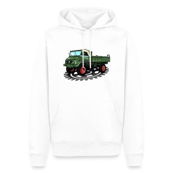 Unimog - Oldtimer - Offroad - Dispositif moteur universel - Sweat à capuche Premium bio Homme - blanc - Devant - Nico (187cm)
