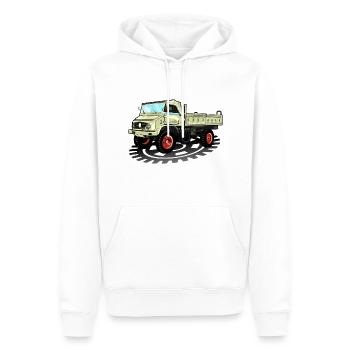 Unimog - Oldtimer - Offroad - Dispositif moteur universel - Sweat à capuche Premium bio Homme - blanc - Devant - Nico (187cm)