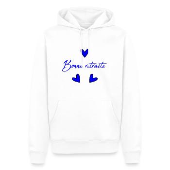 RUHESTAND. RUHESTAND. PENSIONIERT. GLÜCKLICHER RUHESTAND - Männer Premium Bio Hoodie - Weiß - Vorne - Nico (187cm)