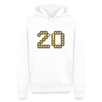 20. 20 ANS. 20e ANNIVERSAIRE. ANNIVERSAIRE 20 ANS. - Sweat à capuche Premium bio Homme - blanc - Devant - Nico (187cm)
