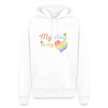 Mein Hund ist mein liebevolles Regenbogenblau - Männer Premium Bio Hoodie - Weiß - Vorne - Nico (187cm)