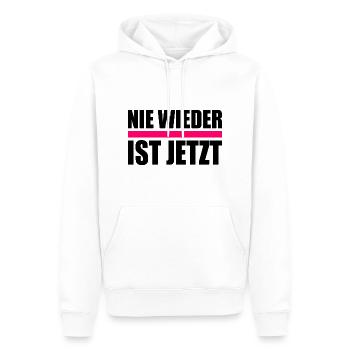 Nie wieder ist jetzt - Männer Premium Bio Hoodie - Weiß - Vorne - Nico (187cm)