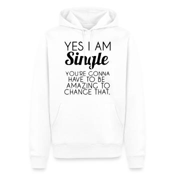 OUI, JE SUIS CÉLIBATAIRE - Sweat à capuche Premium bio Homme - blanc - Devant - Nico (187cm)