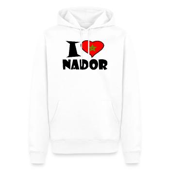 Nador - J'aime Nador - J'aime Nador - Sweat à capuche Premium bio Homme - blanc - Devant - Nico (187cm)