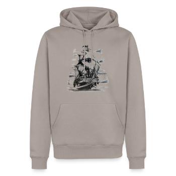 Piratenschiff - Männer Premium Bio Hoodie - Taupe - Vorne - Nico (187cm)