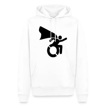 Super Rollstuhl Held Mann / Frau mit Umhang* - Männer Premium Bio Hoodie - Weiß - Vorne - Nico (187cm)
