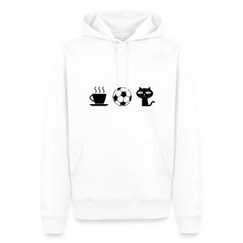 Kaffee. Katzen. Fußball - Männer Premium Bio Hoodie - Weiß - Vorne - Nico (187cm)