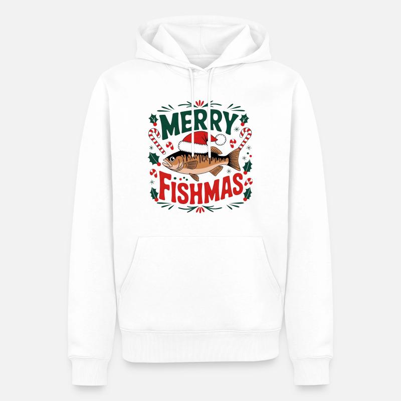 Joyeux Fishmas - Sweat à capuche Premium bio Homme - blanc