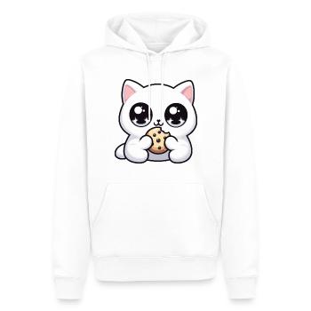 Chat kawaii mignon avec biscuit Cadeaux mignons - Sweat à capuche Premium bio Homme - blanc - Devant - Nico (187cm)