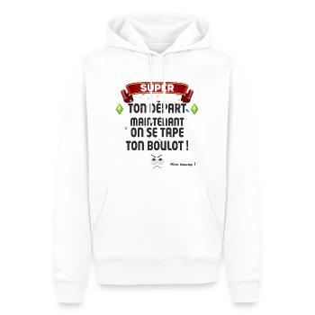 Collègue Départ Cadeau Humour Boulot - Sweat à capuche Premium bio Homme - blanc - Devant - Nico (187cm)