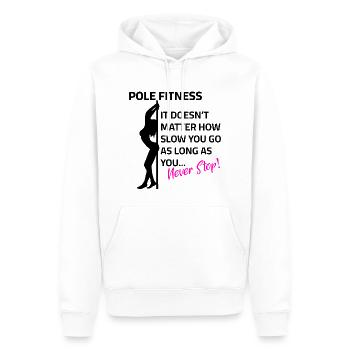Pole dance - Ne jamais s’arrêter - Sweat à capuche Premium bio Homme - blanc - Devant - Nico (187cm)