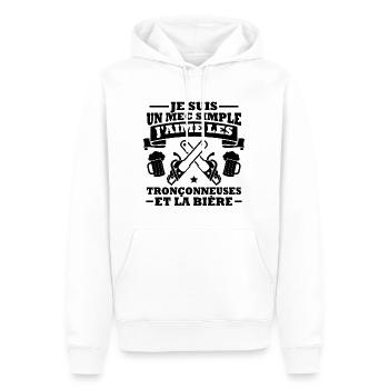 Un mec simple j aime les tronçonneuses et la bière - Sweat à capuche Premium bio Homme - blanc - Devant - Nico (187cm)
