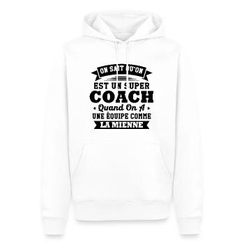 On sait qu'on est un super coach - Sweat à capuche Premium bio Homme - blanc - Devant - Nico (187cm)