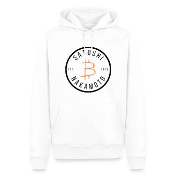 Bitcoin | Satoshi Nakamoto | BTC | Est. 2009 - Männer Premium Bio Hoodie - Weiß - Vorne - Nico (187cm)