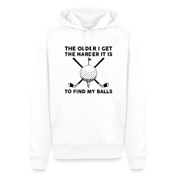 Je älter ich werde, desto schwieriger ist es, meine Bälle zu finden - Männer Premium Bio Hoodie - Weiß - Vorne - Nico (187cm)