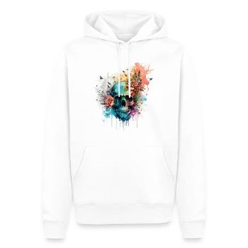 Totenkopf Totenschädel Skelett Blumen Rosen Splash - Männer Premium Bio Hoodie - Weiß - Vorne - Nico (187cm)
