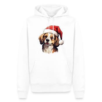 Chien Noël Père Noël chapeau joyeux dogmes laide - Sweat à capuche Premium bio Homme - blanc - Devant - Nico (187cm)
