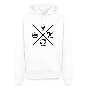 Dormir Manger Monter Répéter Boulder Escalade Sport Montagne - Sweat à capuche Premium bio Homme - blanc - Devant - Nico (187cm)
