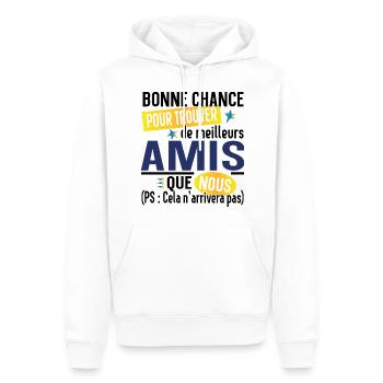 Ami Amie Amitié Cadeau Pote Copain Copine Collègue - Sweat à capuche Premium bio Homme - blanc - Devant - Nico (187cm)