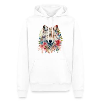 Wolf Wolfskopf Blumen Natur Wildnis Aquarell Kunst - Männer Premium Bio Hoodie - Weiß - Vorne - Nico (187cm)