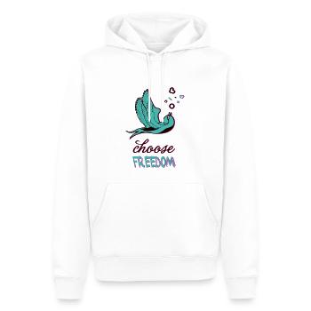 choose freedom, Schwalbe, Freiheit,Vogel, Freiheit - Männer Premium Bio Hoodie - Weiß - Vorne - Nico (187cm)