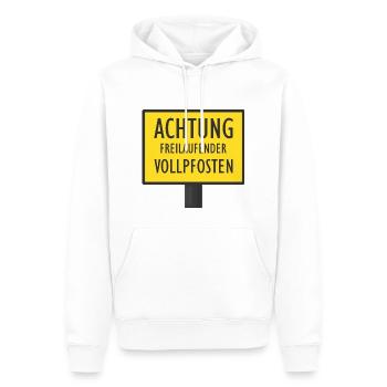 Achtung Freilaufender Vollpfosten | Schild - Männer Premium Bio Hoodie - Weiß - Vorne - Nico (187cm)