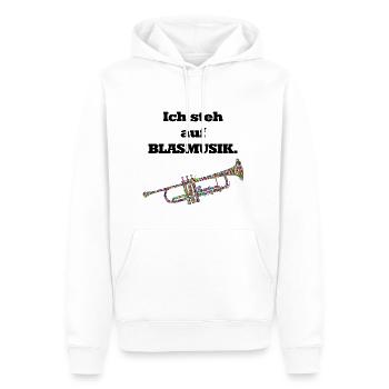 Ich stehe aufs blasen! Auf Blasmusik - Männer Premium Bio Hoodie - Weiß - Vorne - Nico (187cm)