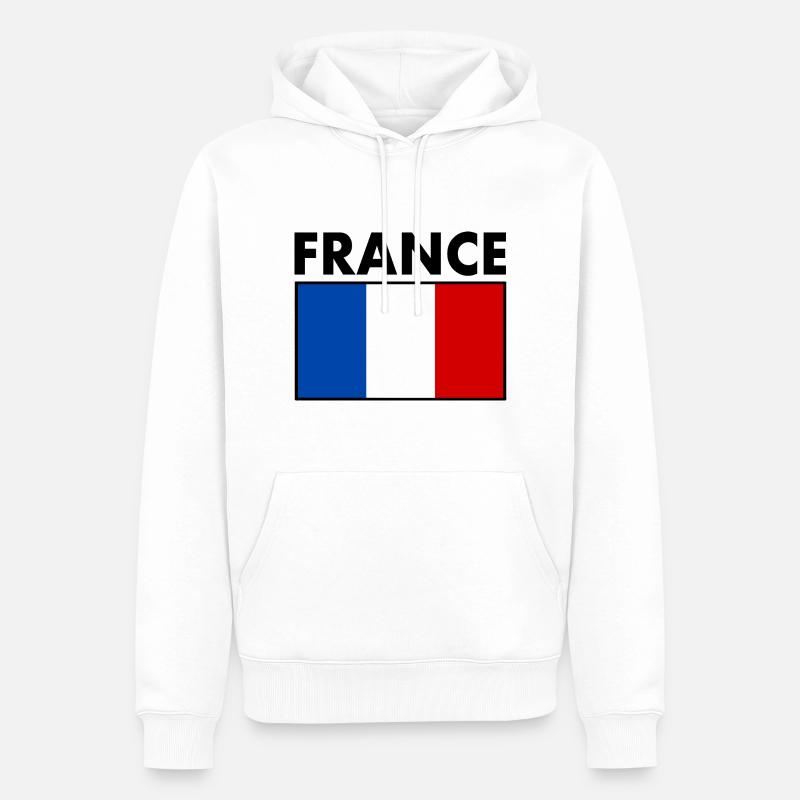 FRANCE DRAPEAU - Sweat à capuche Premium bio Homme - blanc