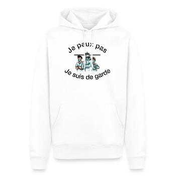Je peux pas.▪Je peux pas je suis de garde▪ - Sweat à capuche Premium bio Homme - blanc - Devant - Nico (187cm)