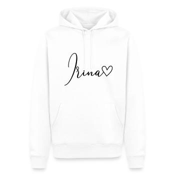 Irina Nom de famille Prénom Fille - Sweat à capuche Premium bio Homme - blanc - Devant - Nico (187cm)