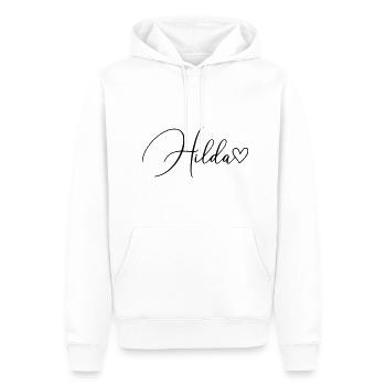 Hilda Nom de famille Prénom Fille - Sweat à capuche Premium bio Homme - blanc - Devant - Nico (187cm)