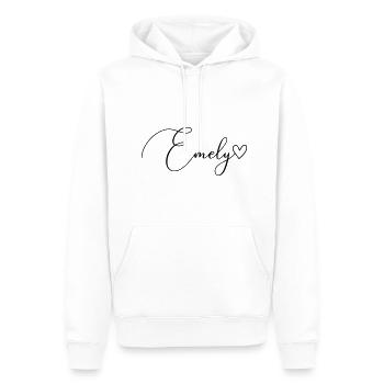 Emely Nom Prénom Fille - Sweat à capuche Premium bio Homme - blanc - Devant - Nico (187cm)