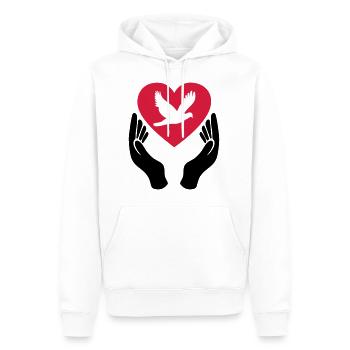 Friedenstaube - Liebe - Pazifist - Männer Premium Bio Hoodie - Weiß - Vorne - Nico (187cm)
